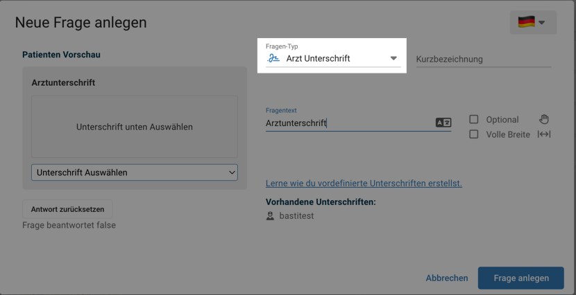Anamnese Arztunterschrift