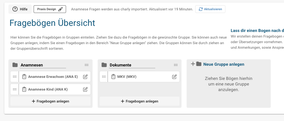 Anamnese Gruppierung