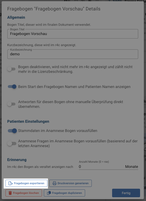 Fragebogen-Export