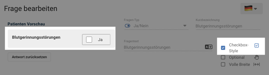 Ja/Nein als checkbox