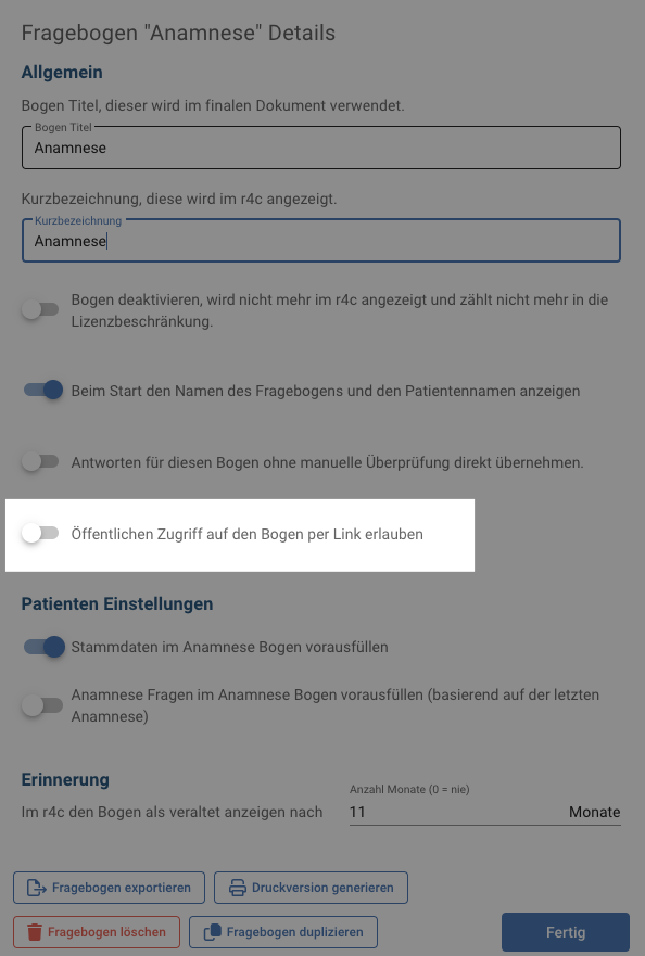 Fragebogen-Konfiguration